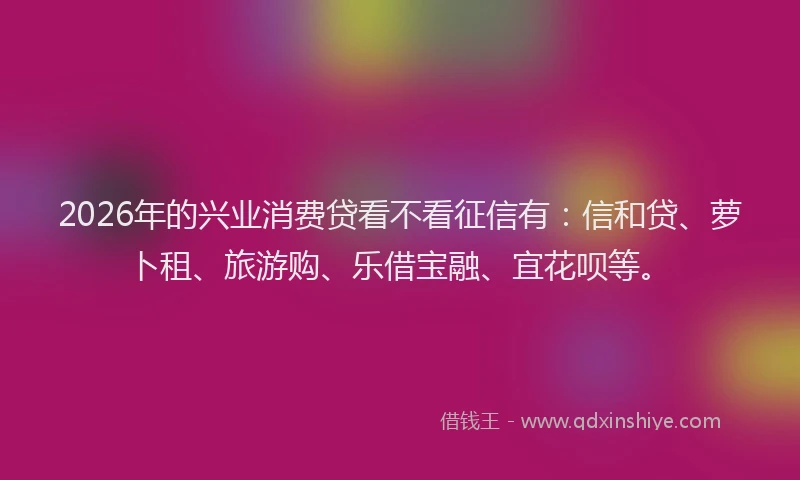 2026年的兴业消费贷看不看征信有：信和贷、萝卜租、旅游购、乐借宝融、宜花呗等。