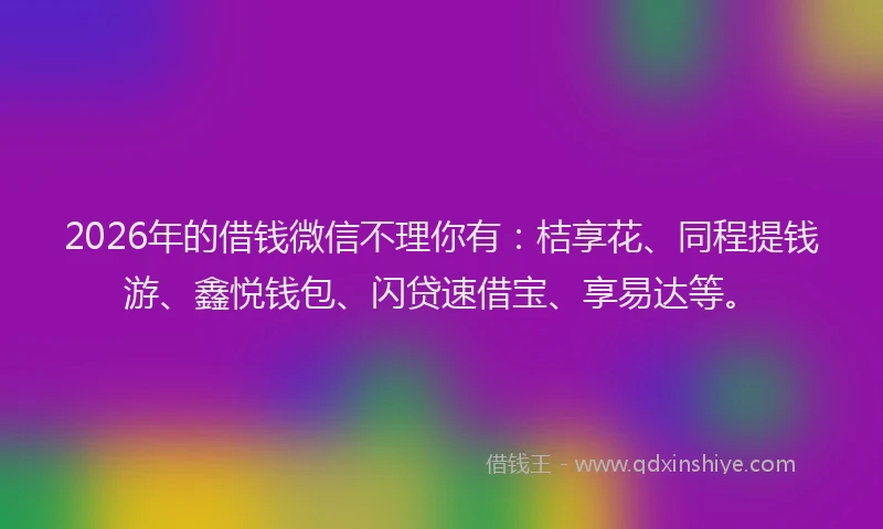 2026年的借钱微信不理你有:桔享花、同程提钱游、鑫悦钱包、闪贷速借宝、享易达等。