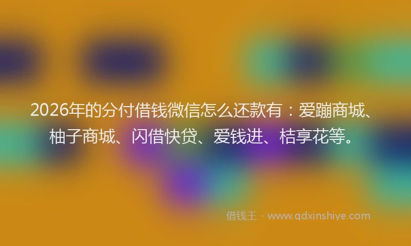 2026年的分付借钱微信怎么还款有:爱蹦商城、柚子商城、闪借快贷、爱钱进、桔享花等。