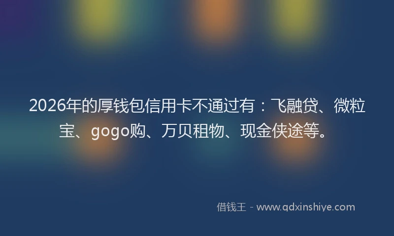 2026年的厚钱包信用卡不通过有：飞融贷、微粒宝、gogo购、万贝租物、现金侠途等。