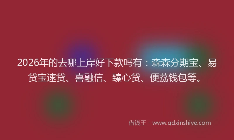2026年的去哪上岸好下款吗有：森森分期宝、易贷宝速贷、喜融信、臻心贷、便荔钱包等。