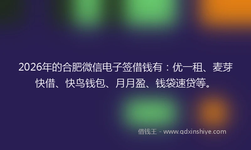 2026年的合肥微信电子签借钱有:优一租、麦芽快借、快鸟钱包、月月盈、钱袋速贷等。