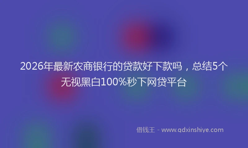 2026年最新农商银行的贷款好下款吗，总结5个无视黑白100%秒下网贷平台