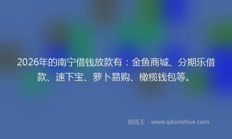 2026年的南宁借钱放款有:金鱼商城、分期乐借款、速下宝、萝卜易购、橄榄钱包等。