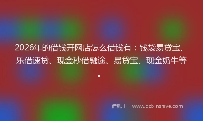 2026年的借钱开网店怎么借钱有:钱袋易贷宝、乐借速贷、现金秒借融途、易贷宝、现金奶牛等。
