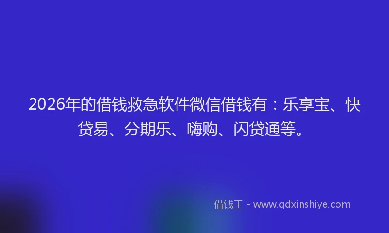 2026年的借钱救急软件微信借钱有：乐享宝、快贷易、分期乐、嗨购、闪贷通等。