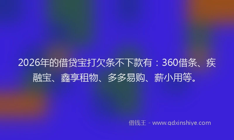 2026年的借贷宝打欠条不下款有：360借条、疾融宝、鑫享租物、多多易购、薪小用等。