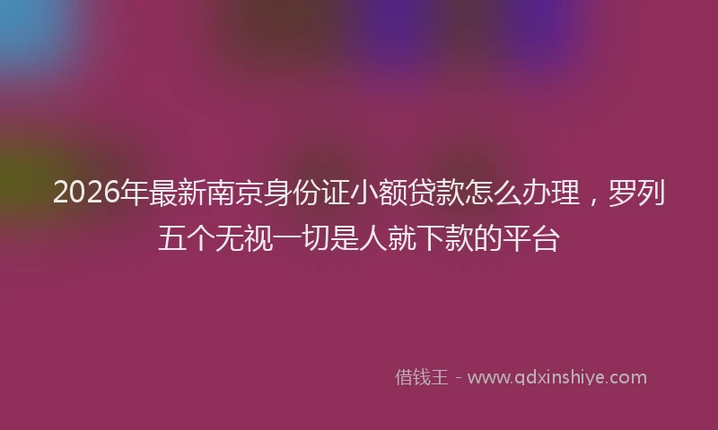 2026年最新南京身份证小额贷款怎么办理，罗列五个无视一切是人就下款的平台