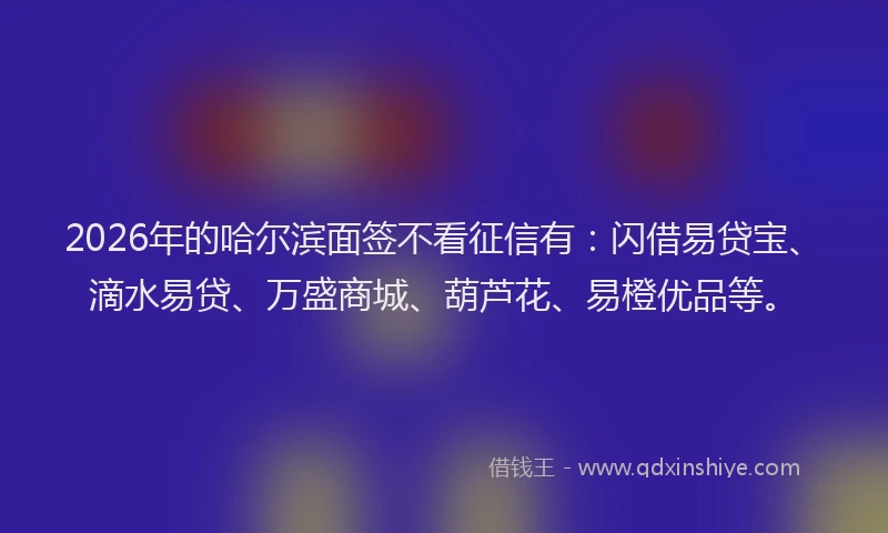 2026年的哈尔滨面签不看征信有：闪借易贷宝、滴水易贷、万盛商城、葫芦花、易橙优品等。