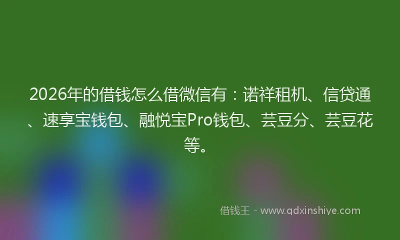 2026年的借钱怎么借微信有：诺祥租机、信贷通、速享宝钱包、融悦宝Pro钱包、芸豆分、芸豆花等。