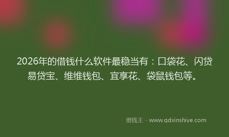 2026年的借钱什么软件最稳当有:口袋花、闪贷易贷宝、维维钱包、宜享花、袋鼠钱包等。