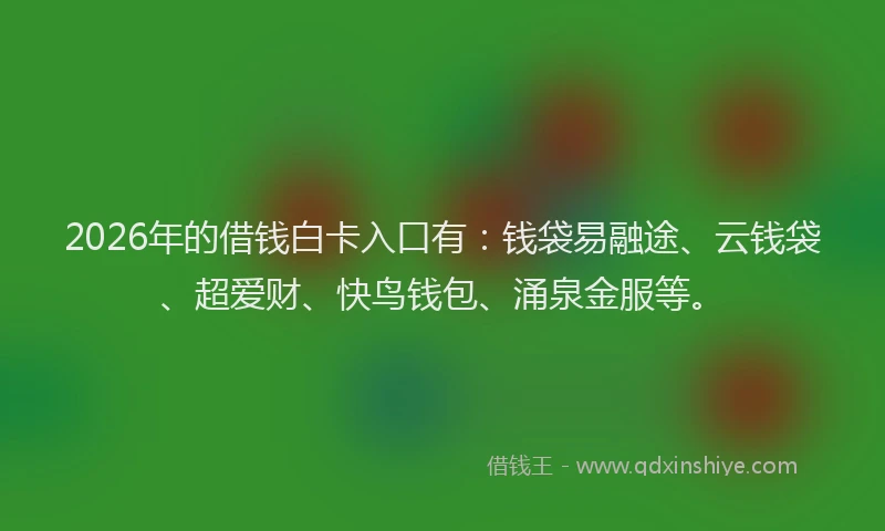 2026年的借钱白卡入口有:钱袋易融途、云钱袋、超爱财、快鸟钱包、涌泉金服等。
