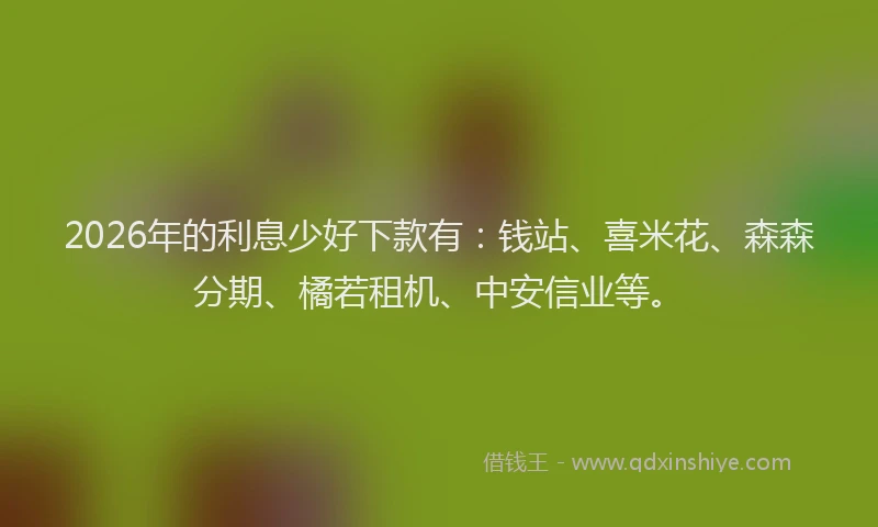 2026年的利息少好下款有：钱站、喜米花、森森分期、橘若租机、中安信业等。