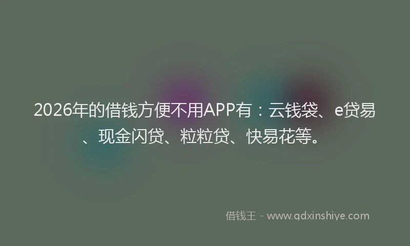 2026年的借钱方便不用APP有：云钱袋、e贷易、现金闪贷、粒粒贷、快易花等。