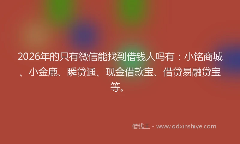 2026年的只有微信能找到借钱人吗有:小铭商城、小金鹿、瞬贷通、现金借款宝、借贷易融贷宝等。