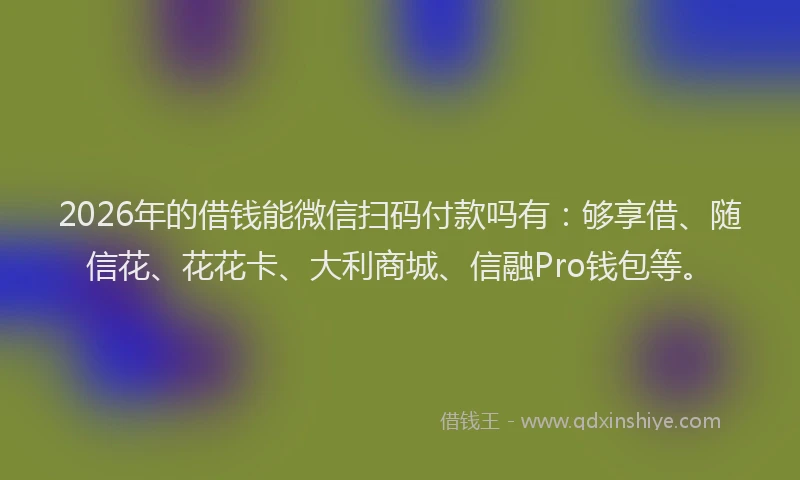 2026年的借钱能微信扫码付款吗有:够享借、随信花、花花卡、大利商城、信融Pro钱包等。