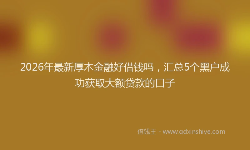 2026年最新厚木金融好借钱吗,汇总5个黑户成功获取大额贷款的口子