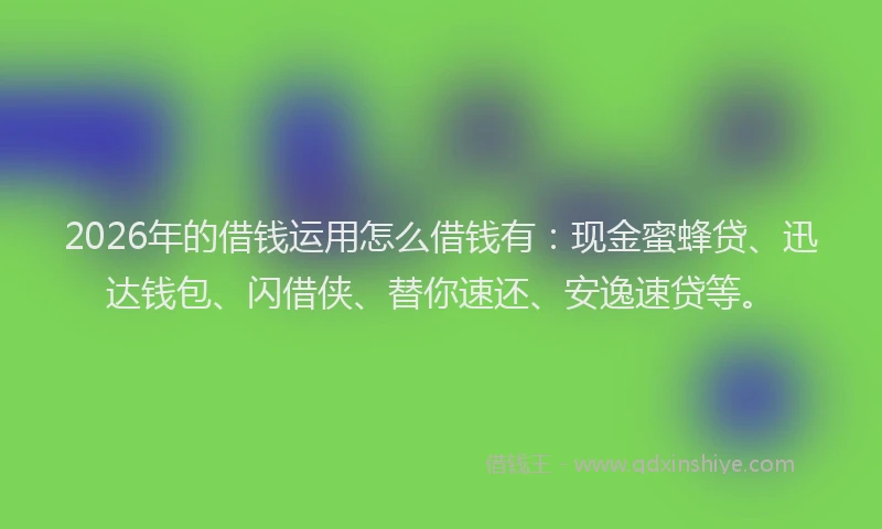 2026年的借钱运用怎么借钱有：现金蜜蜂贷、迅达钱包、闪借侠、替你速还、安逸速贷等。