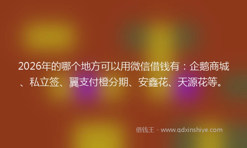 2026年的哪个地方可以用微信借钱有:企鹅商城、私立签、翼支付橙分期、安鑫花、天源花等。