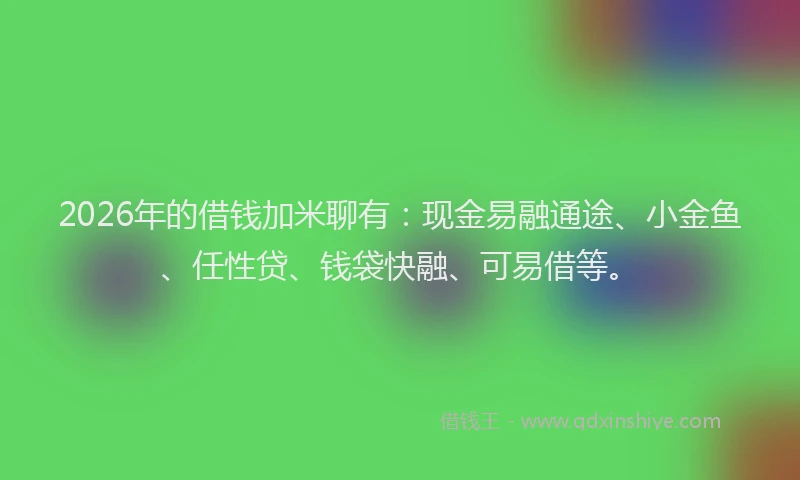2026年的借钱加米聊有：现金易融通途、小金鱼、任性贷、钱袋快融、可易借等。
