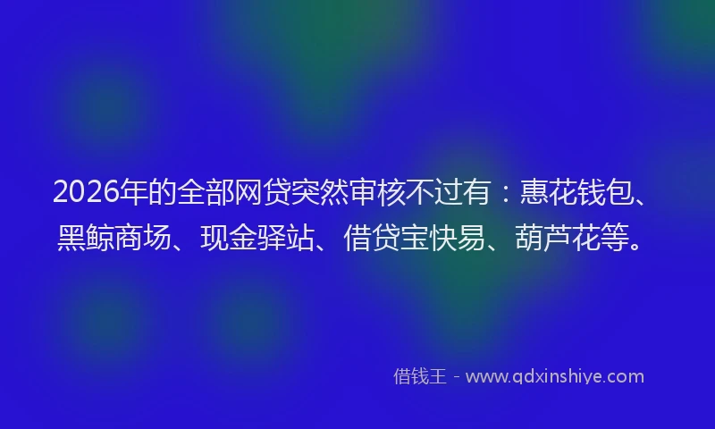 2026年的全部网贷突然审核不过有：惠花钱包、黑鲸商场、现金驿站、借贷宝快易、葫芦花等。