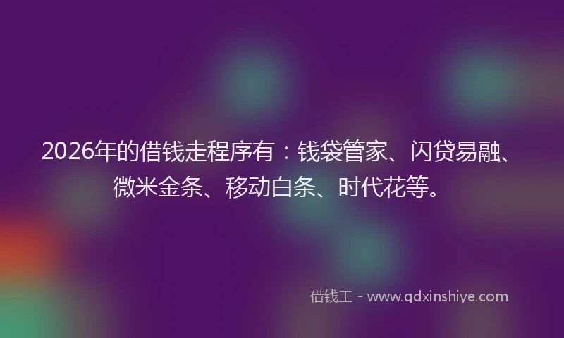 2026年的借钱走程序有：钱袋管家、闪贷易融、微米金条、移动白条、时代花等。