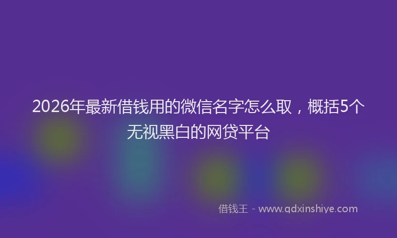 2026年最新借钱用的微信名字怎么取，概括5个无视黑白的网贷平台