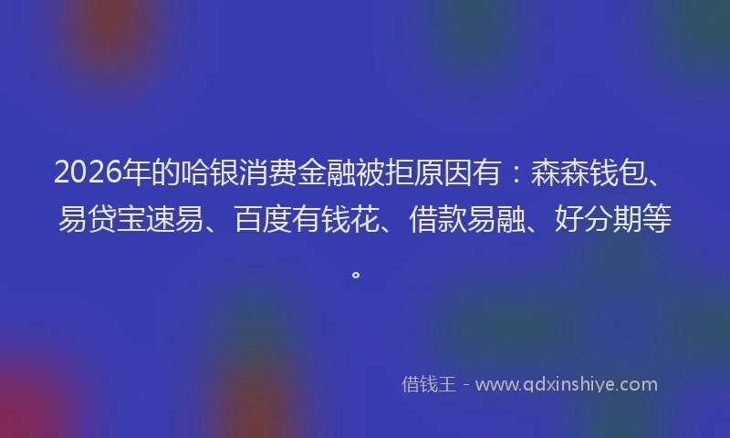 2026年的哈银消费金融被拒原因有：森森钱包、易贷宝速易、百度有钱花、借款易融、好分期等。