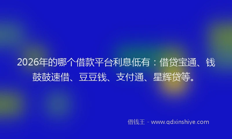 2026年的哪个借款平台利息低有：借贷宝通、钱鼓鼓速借、豆豆钱、支付通、星辉贷等。