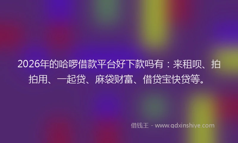 2026年的哈啰借款平台好下款吗有:来租呗、拍拍用、一起贷、麻袋财富、借贷宝快贷等。