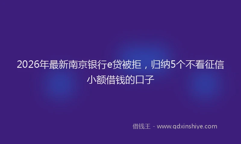 2026年最新南京银行e贷被拒，归纳5个不看征信小额借钱的口子