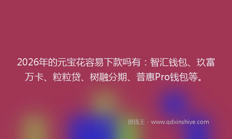 2026年的元宝花容易下款吗有：智汇钱包、玖富万卡、粒粒贷、树融分期、普惠Pro钱包等。