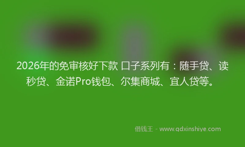 2026年的免审核好下款 口子系列有：随手贷、读秒贷、金诺Pro钱包、尔集商城、宜人贷等。