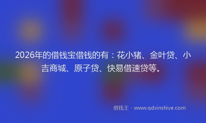 2026年的借钱宝借钱的有：花小猪、金叶贷、小吉商城、原子贷、快易借速贷等。