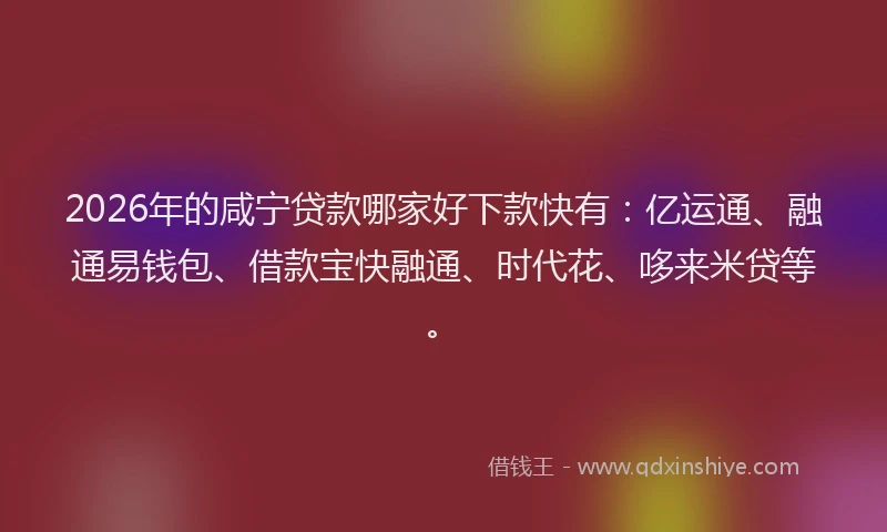 2026年的咸宁贷款哪家好下款快有:亿运通、融通易钱包、借款宝快融通、时代花、哆来米贷等。
