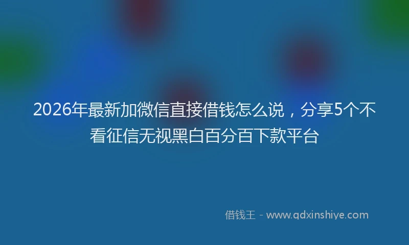2026年最新加微信直接借钱怎么说，分享5个不看征信无视黑白百分百下款平台