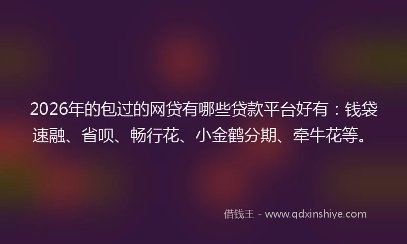 2026年的包过的网贷有哪些贷款平台好有：钱袋速融、省呗、畅行花、小金鹤分期、牵牛花等。