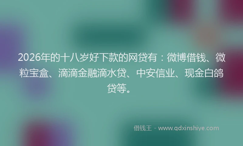 2026年的十八岁好下款的网贷有:微博借钱、微粒宝盒、滴滴金融滴水贷、中安信业、现金白鸽贷等。