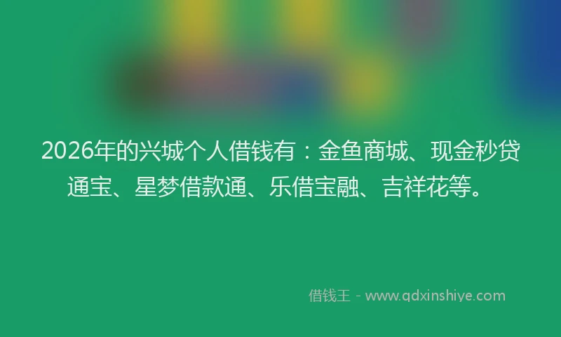2026年的兴城个人借钱有：金鱼商城、现金秒贷通宝、星梦借款通、乐借宝融、吉祥花等。