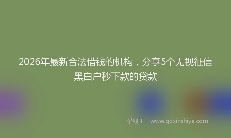 2026年最新合法借钱的机构，分享5个无视征信黑白户秒下款的贷款