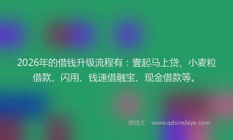 2026年的借钱升级流程有：壹起马上贷、小麦粒借款、闪用、钱速借融宝、现金借款等。