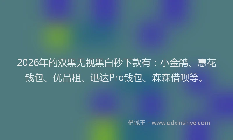 2026年的双黑无视黑白秒下款有：小金鸽、惠花钱包、优品租、迅达Pro钱包、森森借呗等。