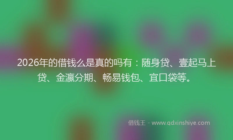 2026年的借钱么是真的吗有:随身贷、壹起马上贷、金瀛分期、畅易钱包、宜口袋等。