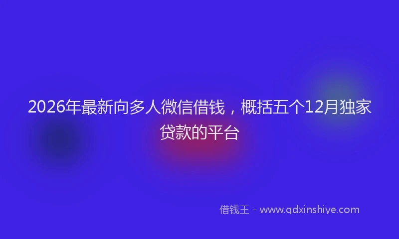 2026年最新向多人微信借钱，概括五个12月独家贷款的平台