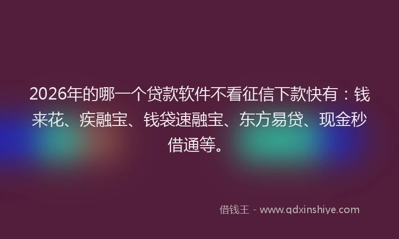 2026年的哪一个贷款软件不看征信下款快有：钱来花、疾融宝、钱袋速融宝、东方易贷、现金秒借通等。