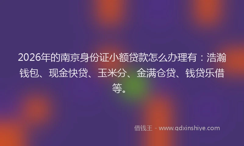 2026年的南京身份证小额贷款怎么办理有:浩瀚钱包、现金快贷、玉米分、金满仓贷、钱贷乐借等。