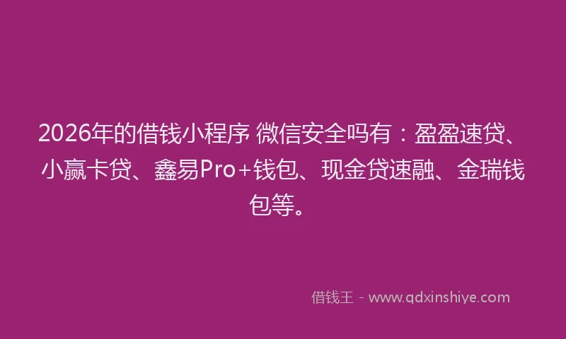 2026年的借钱小程序 微信安全吗有：盈盈速贷、小赢卡贷、鑫易Pro+钱包、现金贷速融、金瑞钱包等。