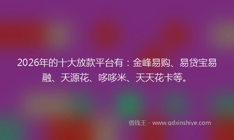 2026年的十大放款平台有:金峰易购、易贷宝易融、天源花、哆哆米、天天花卡等。