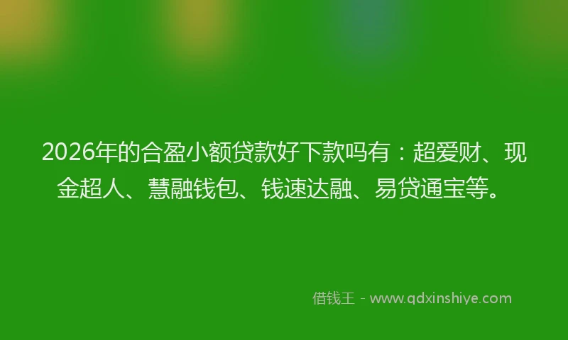 2026年的合盈小额贷款好下款吗有:超爱财、现金超人、慧融钱包、钱速达融、易贷通宝等。