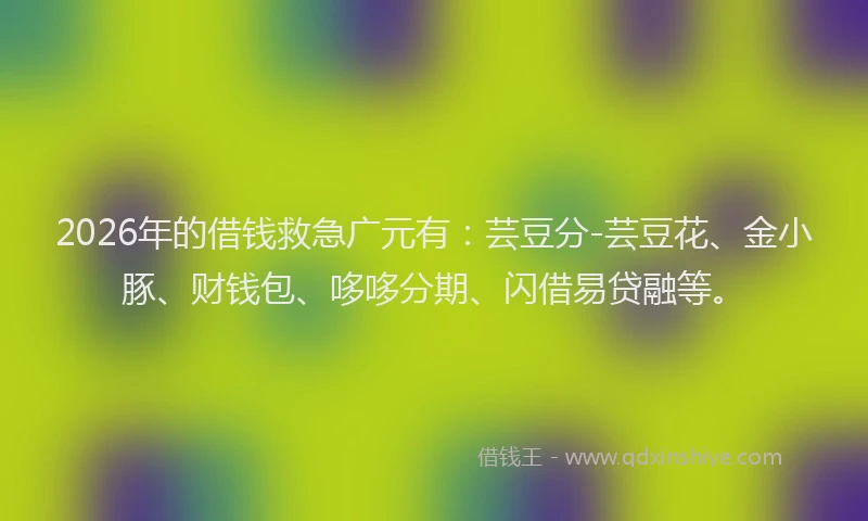 2026年的借钱救急广元有：芸豆分-芸豆花、金小豚、财钱包、哆哆分期、闪借易贷融等。